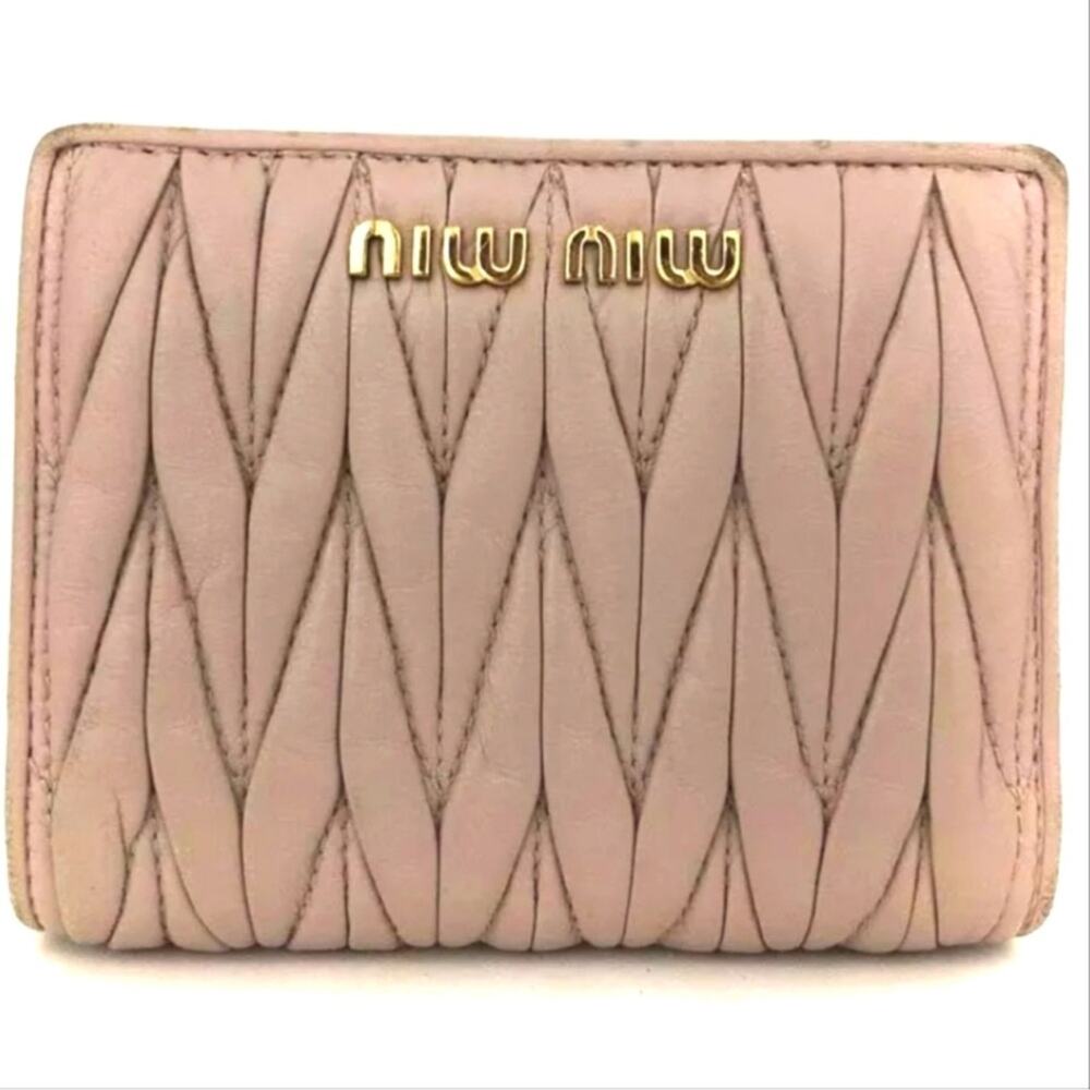MIU MIU Logo Gather Leather Bifold Wallet